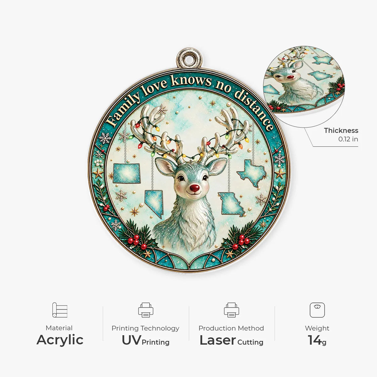 "Family Love Knows No Distance" - Personalized Long Distance Family Acrylic Ornament