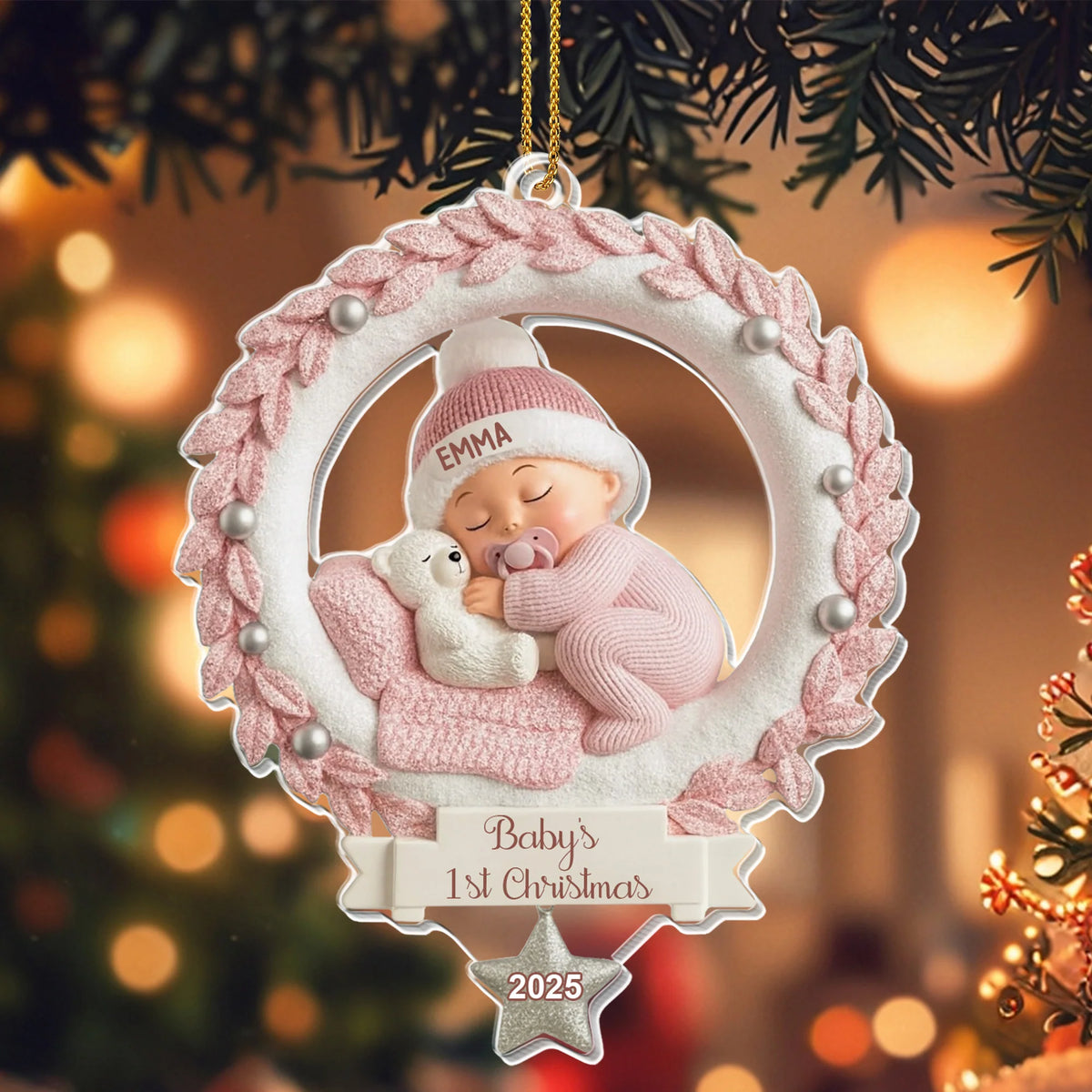 Baby's 1st Christmas, Baby And Wreath Ornament