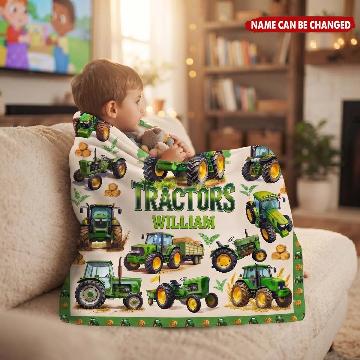 "Just a Boy Who Loves Tractors" Personalized Tractor Blanket - Custom Name Birthday & Christmas Gift for Boys