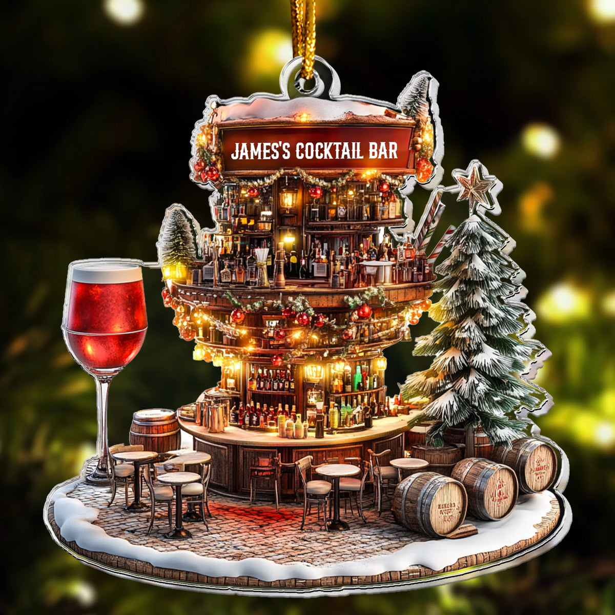 Custom Cocktail Bar Acrylic Ornament - Personalized Mixology Christmas Gift for Bartender