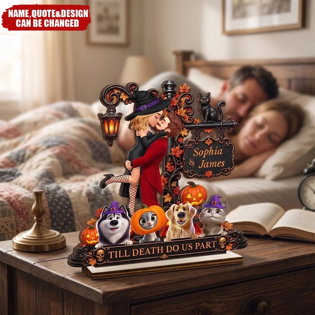 "Till Death Do Us Part" Custom Halloween Couple Wooden Plaque - Personalized Spooky Keepsake