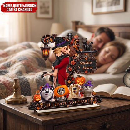 "Till Death Do Us Part" Custom Halloween Couple Wooden Plaque - Personalized Spooky Keepsake