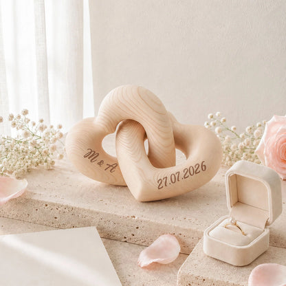 Interlocking Hearts Personalized Wooden Sculpture - Custom Anniversary Gift for Couples