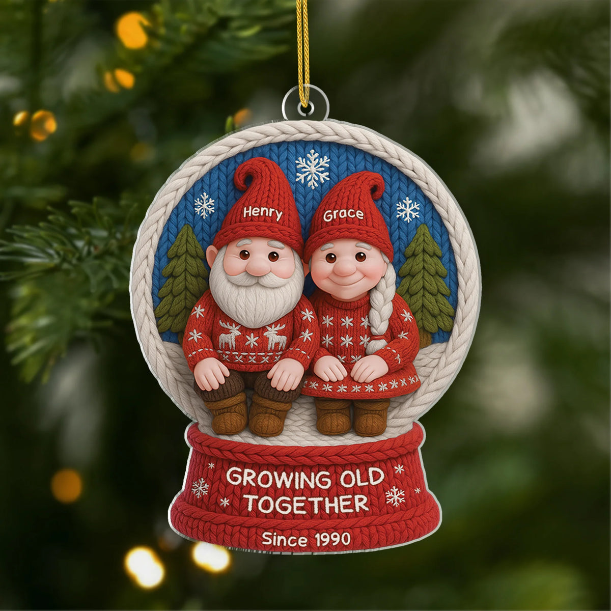 Growing Old Together Personalized Acrylic Ornament for Couples - Cute Gnome Christmas Gift