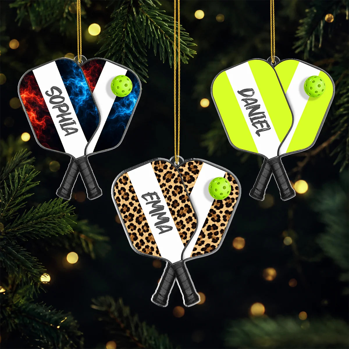 Custom Name Pickleball Acrylic Ornament - Personalized Crossed Paddles Keepsake Gift