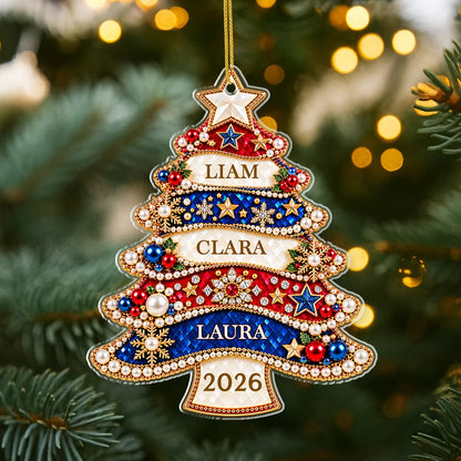 Personalized Christmas Tree Family Name Acrylic Ornament - Custom Holiday Keepsake