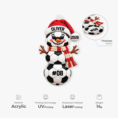 Personalized Sports Ball Snowman Acrylic Ornament, Custom Name & Number Christmas Keepsake Gift for Kids & Athletes