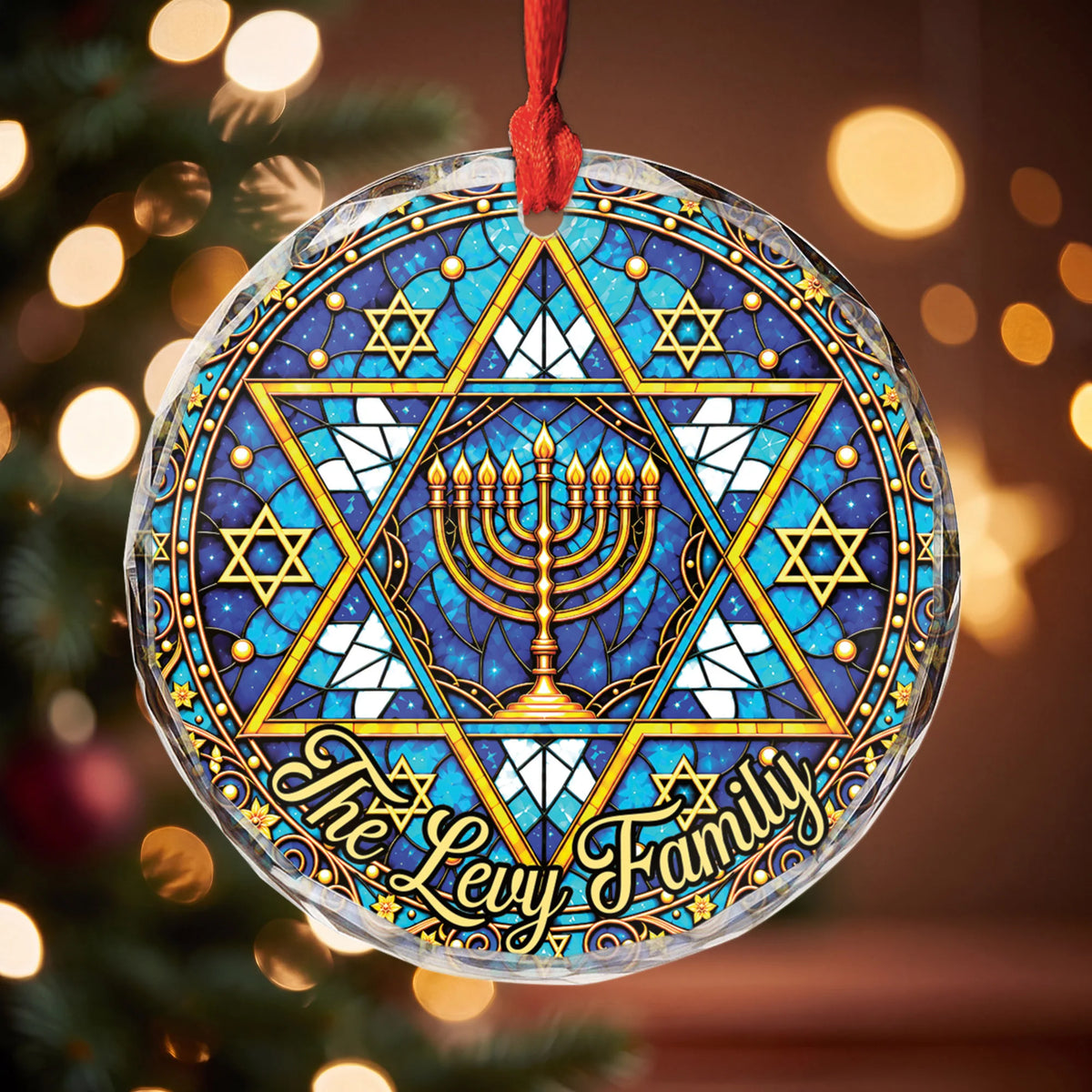 Stained Glass Menorah Personalized Hanukkah Glass Ornament - Holiday Keepsake Gift for Family