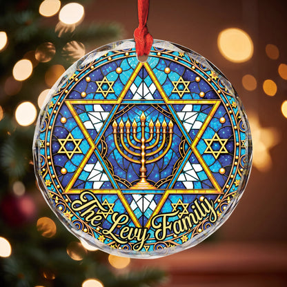 Stained Glass Menorah Personalized Hanukkah Glass Ornament - Holiday Keepsake Gift for Family