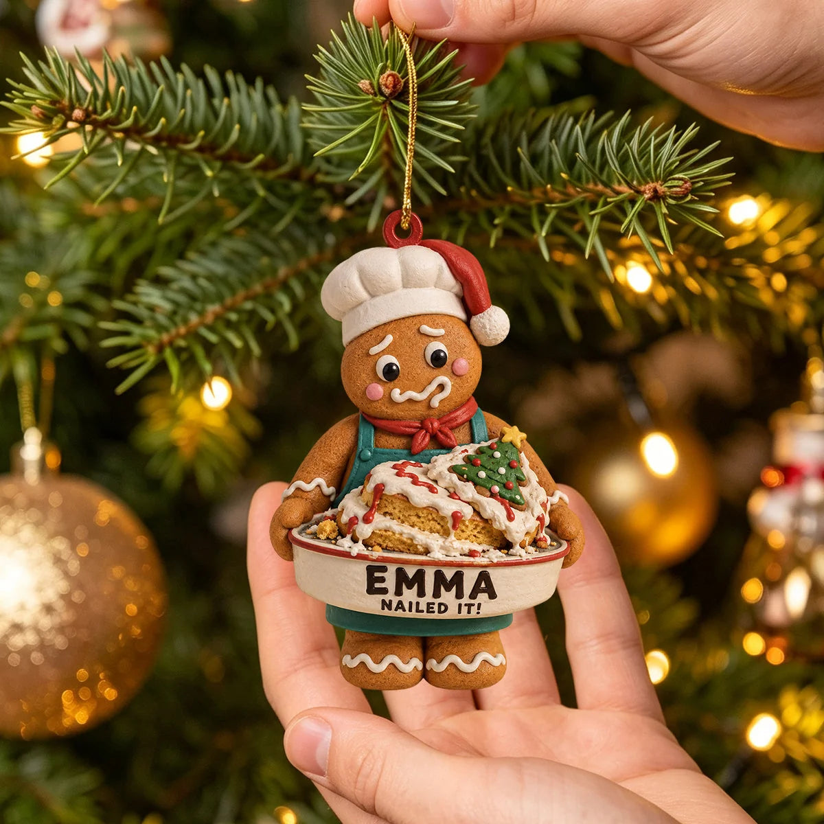 "Nailed It!" Personalized Gingerbread Baker Christmas Ornament - Custom Name Funny Baking Gift