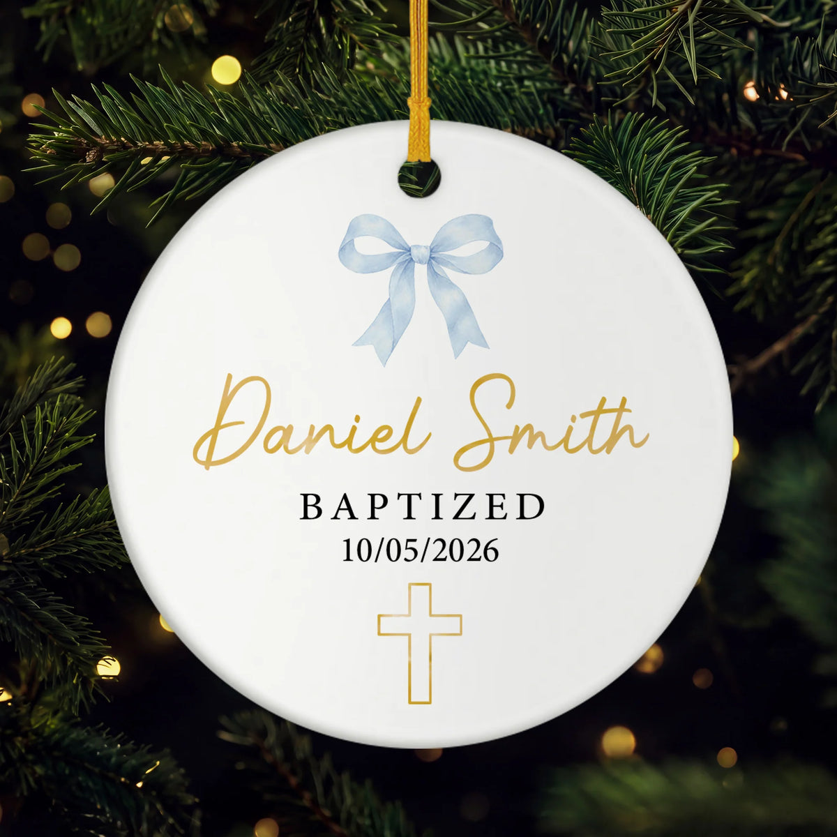 Baptized Name & Date Personalized Ceramic Ornament - Custom Christening Keepsake for Kids