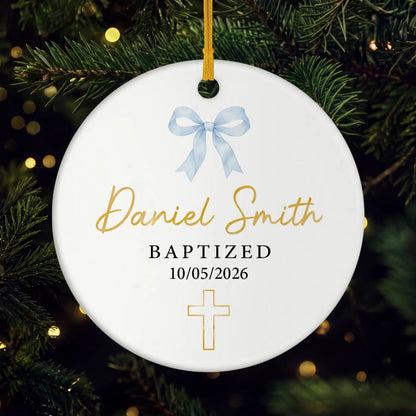 Baptized Name & Date Personalized Ceramic Ornament - Custom Christening Keepsake for Kids