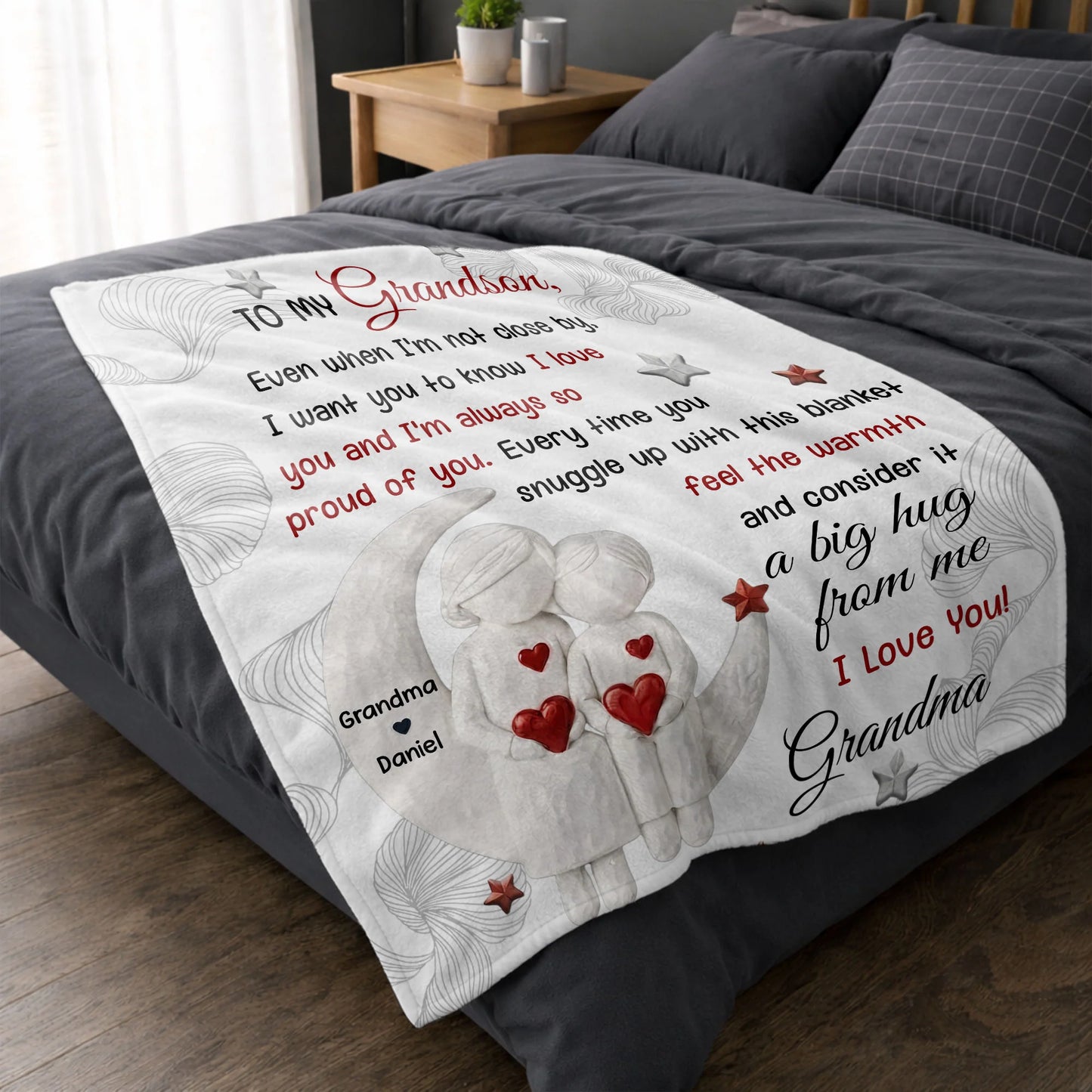 Personalized grandson blanket with moon stars design and love quote from grandma - cozy custom throw gift image 6