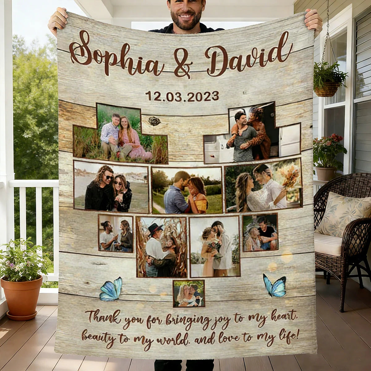 "Thank You for Bringing Joy to My Heart" Custom Photo Blanket - Personalized Anniversary Keepsake for Couples