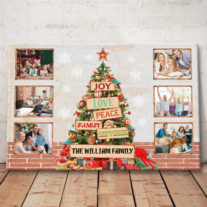 Joy Love Peace Personalized Family Photo Canvas / Poster - Custom Christmas Wall Art Gift for Family