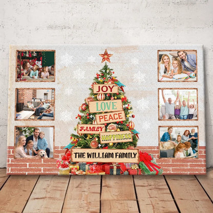 Joy Love Peace Personalized Family Photo Canvas / Poster - Custom Christmas Wall Art Gift for Family