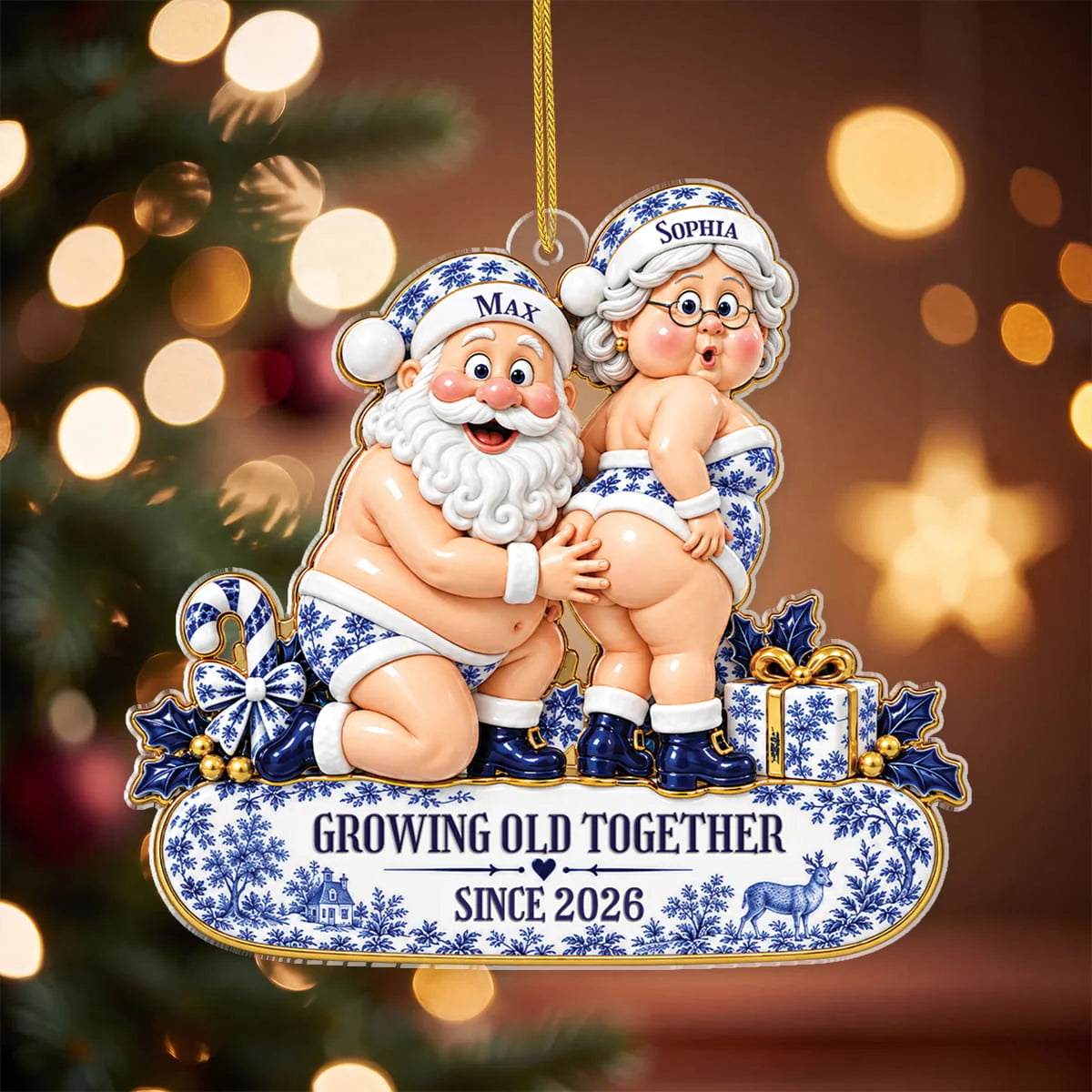 Growing Old Together Personalized Couple Christmas Acrylic Ornament - Husband Wife Keepsake Gift