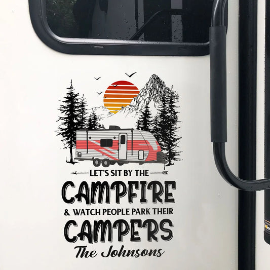 Let's Sit By The Campfire Personalized RV Decal - Custom Camper Sticker for Family Camping