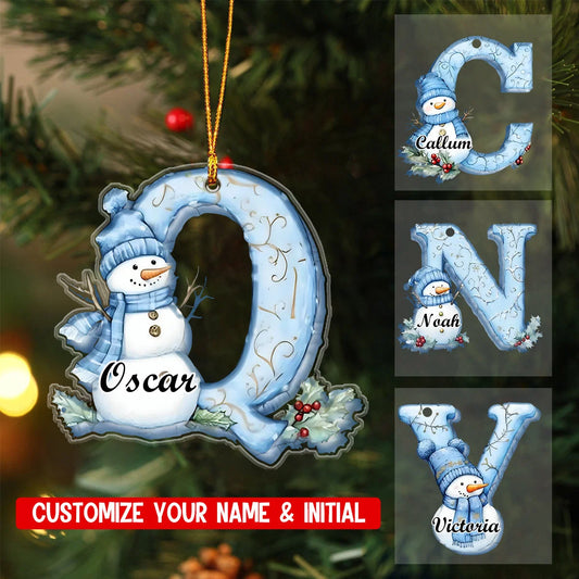 Personalized Alphabet Snowman Christmas Acrylic Ornament - Custom Name Letter Keepsake Gift