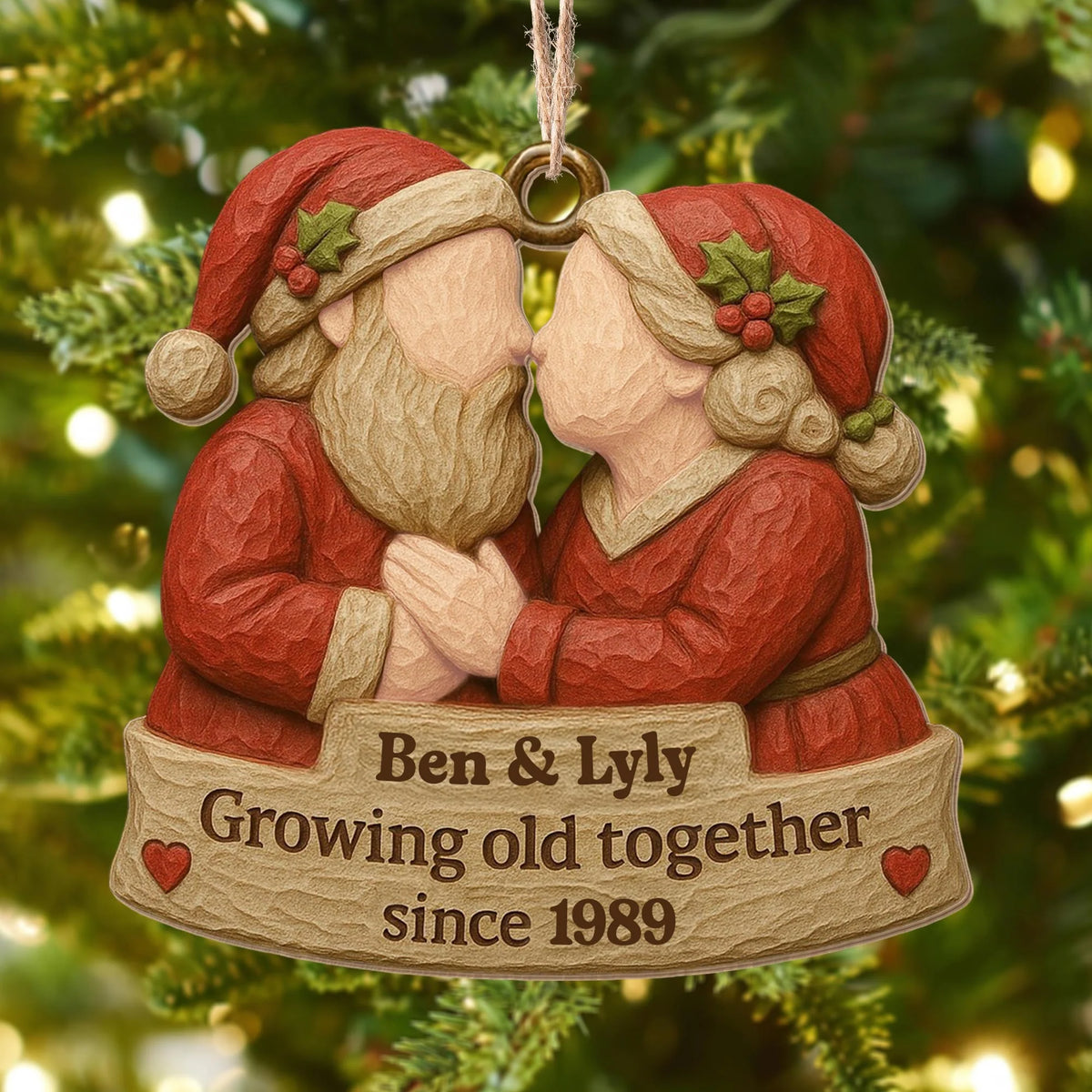 "Growing Old Together" Personalized Wood Ornament - Christmas Holiday Gift for Couples