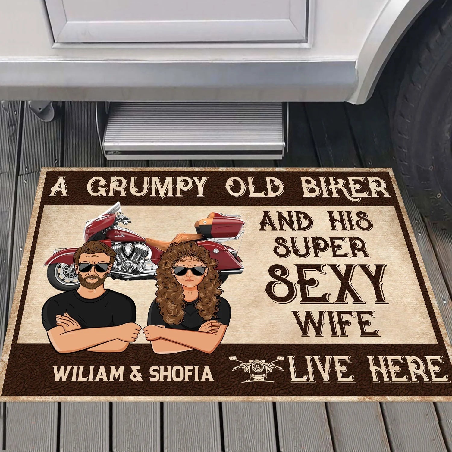 Personalized Biker Couple Doormat personalization view for Couples