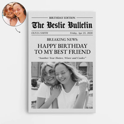 Personalized best friend photo canvas with custom newspaper bulletin design for unique birthday gift
