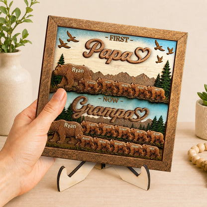 First Daddy Now Grandpa Bear Family Personalized Wooden Plaque - Custom Gift for Father, Dad, Husband