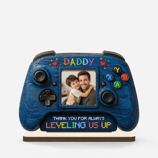"Thank You For Always Leveling Us Up" Custom Wooden Plaque - Personalized Gamer Dad Gift