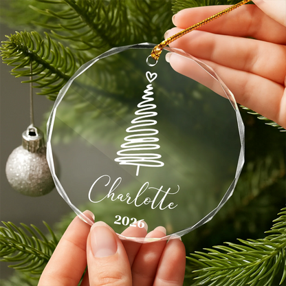 Personalized Family Name Glass Ornament - Custom Christmas Tree Keepsake Gift for Family