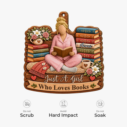 Just A Girl Who Loves Books Personalized Wooden Ornament - Reader Christmas Gift for Book Lovers