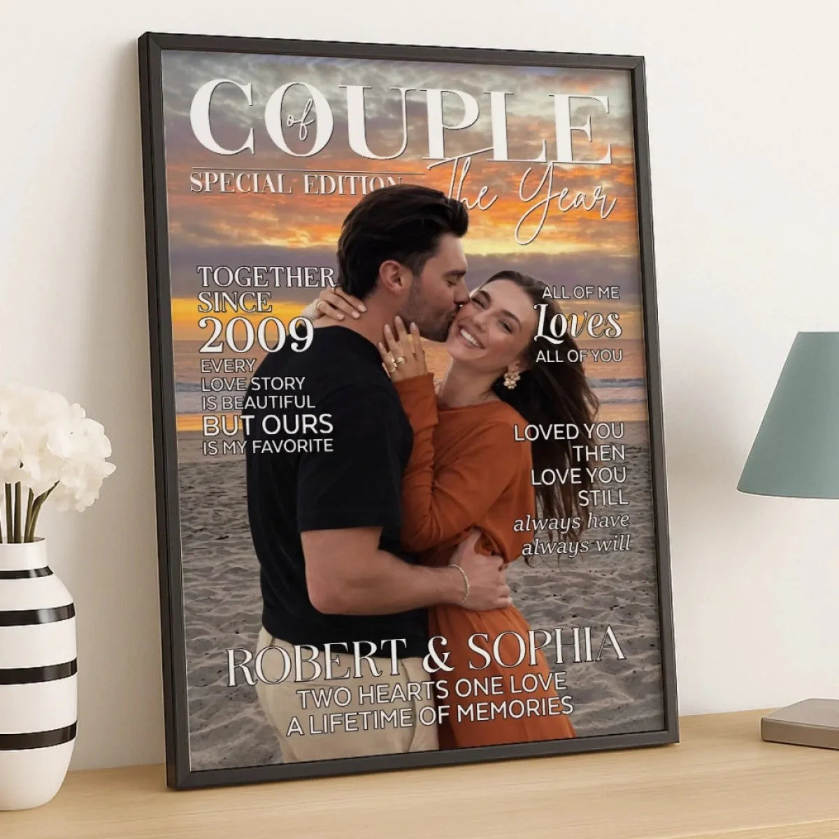 Personalized couple poster canvas designed as a Couple of The Year magazine cover with custom photos and names image 6