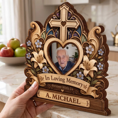 In Loving Memory Custom Photo Cross Wooden Block - Personalized Memorial Keepsake Gift for Family