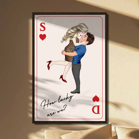 "How Lucky Are We" Playing Card Custom Couple Canvas / Poster - Personalized Anniversary Gift