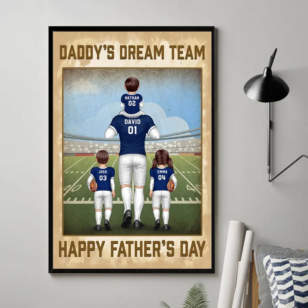Daddy's Dream Team Personalized Canvas / Poster - Custom Art Gift for Football Dad