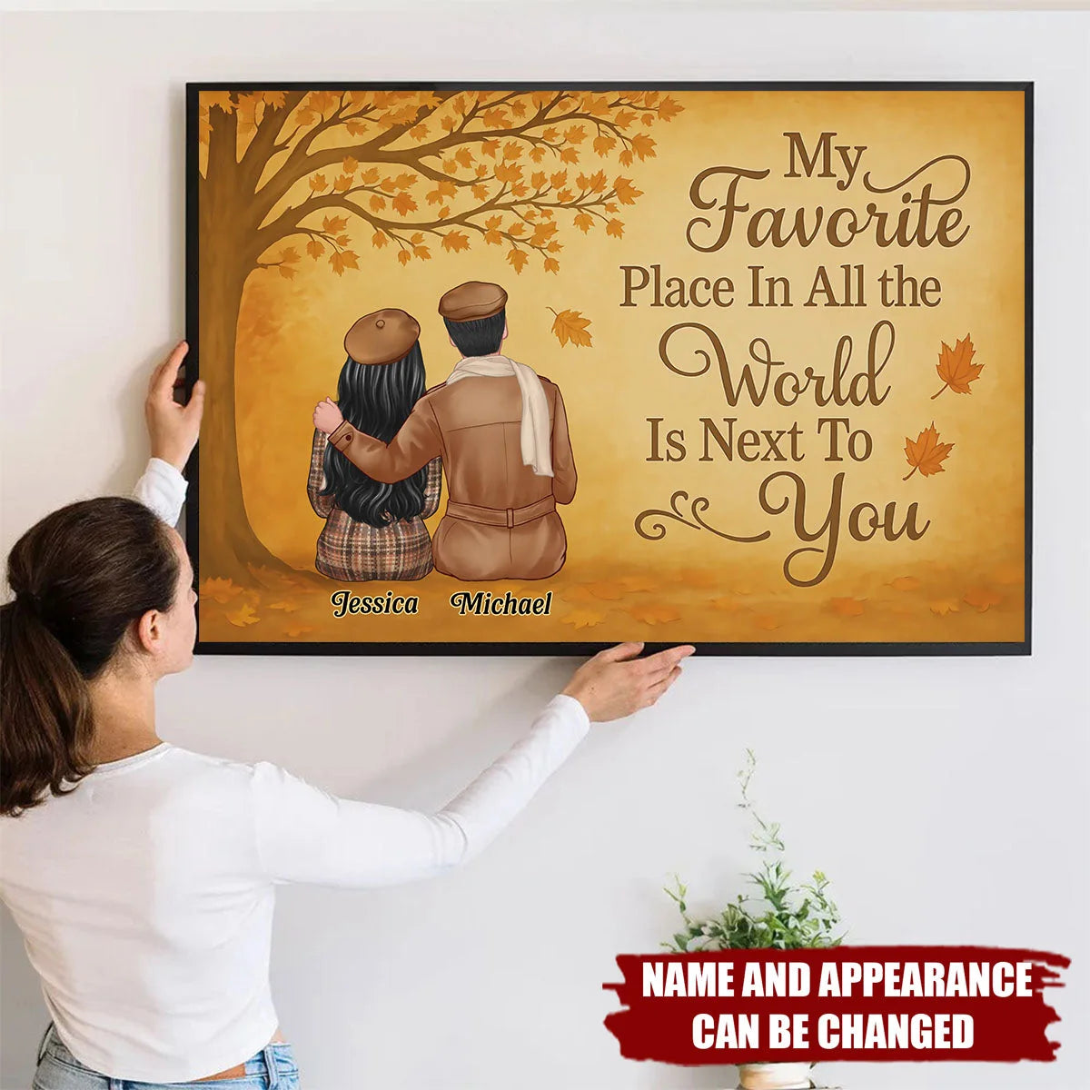 "My Favorite Place Is Next to You" Personalized Fall Canvas / Poster - Custom Wall Art Gift for Couples