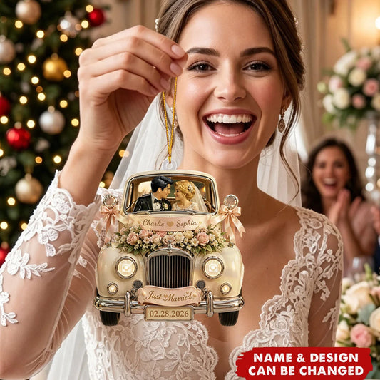 "Just Married" Custom Wedding Car Acrylic Ornament - Personalized Newlywed Keepsake Gift for Couples