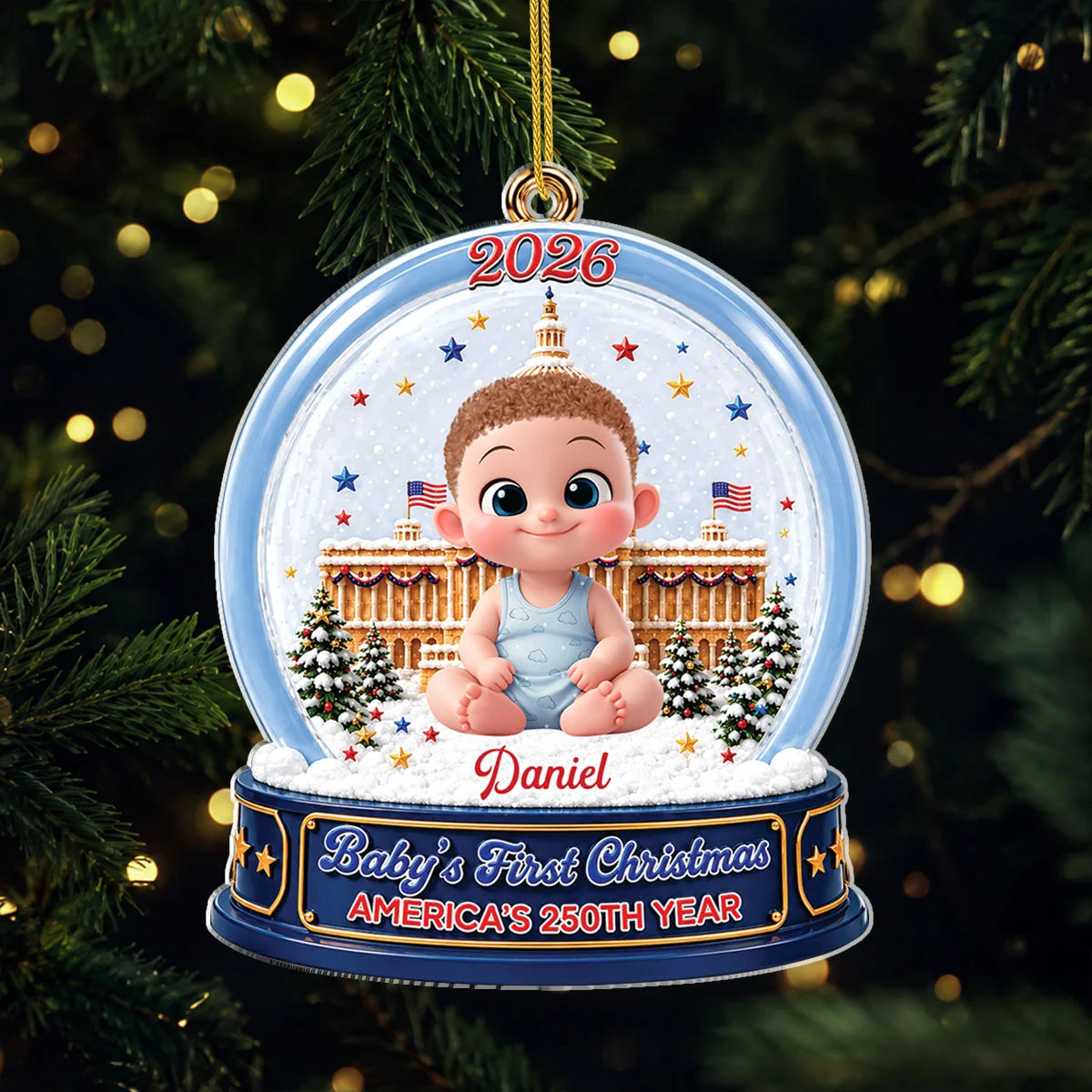 Baby's First Christmas America's 250th Year - Personalized Acrylic Ornament for Newborn Keepsake
