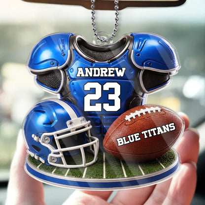 Personalized American Football Acrylic Car Ornament - Custom Jersey & Helmet Gift for Sports Lovers