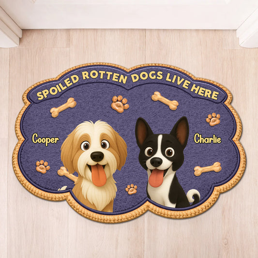 "Spoiled Rotten Dogs Live Here" - Personalized Shaped Dog Doormat for Dog Lovers