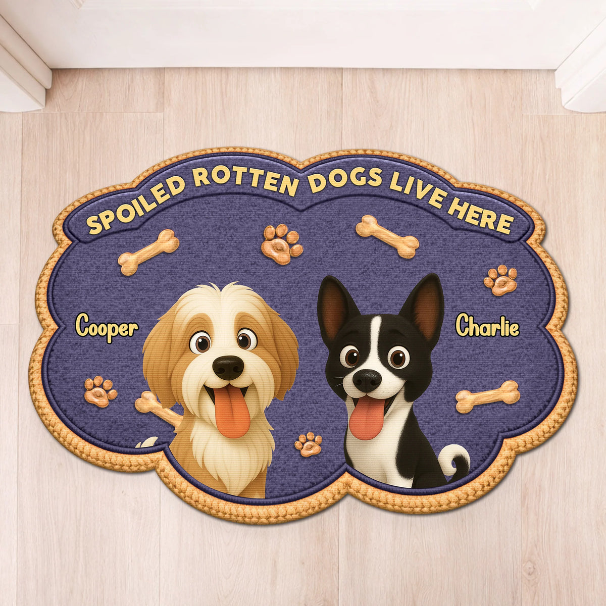 "Spoiled Rotten Dogs Live Here" - Personalized Shaped Dog Doormat for Dog Lovers