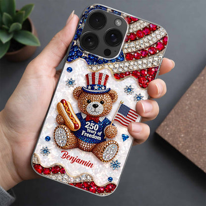 Patriotic clear phone case with 250 Years of Freedom teddy bear and custom name for iPhone and Samsung image 10