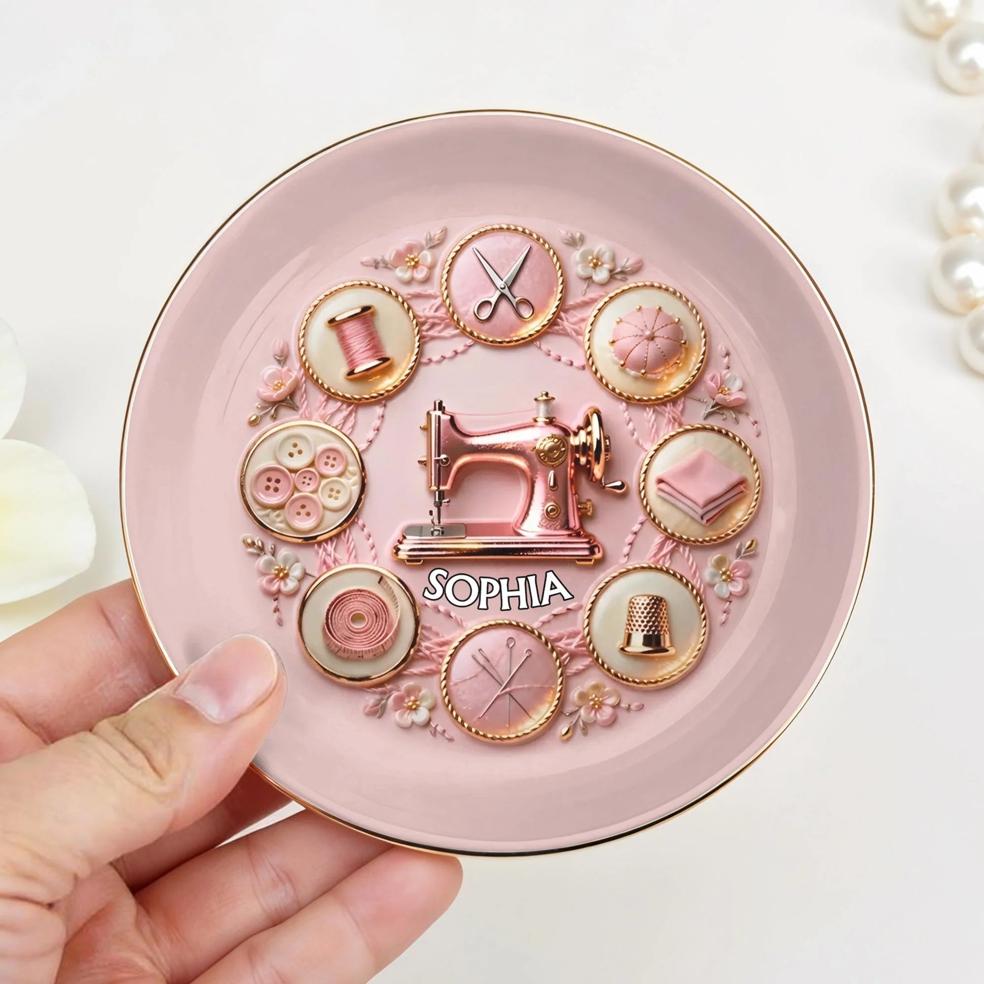 Custom Seamstress Jewelry Dish personalization view for Mom