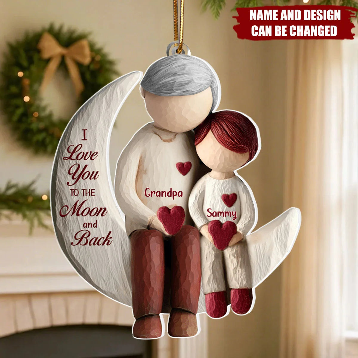 "I Love You To The Moon And Back" Personalized Acrylic Ornament - Christmas Keepsake for Grandma & Grandpa