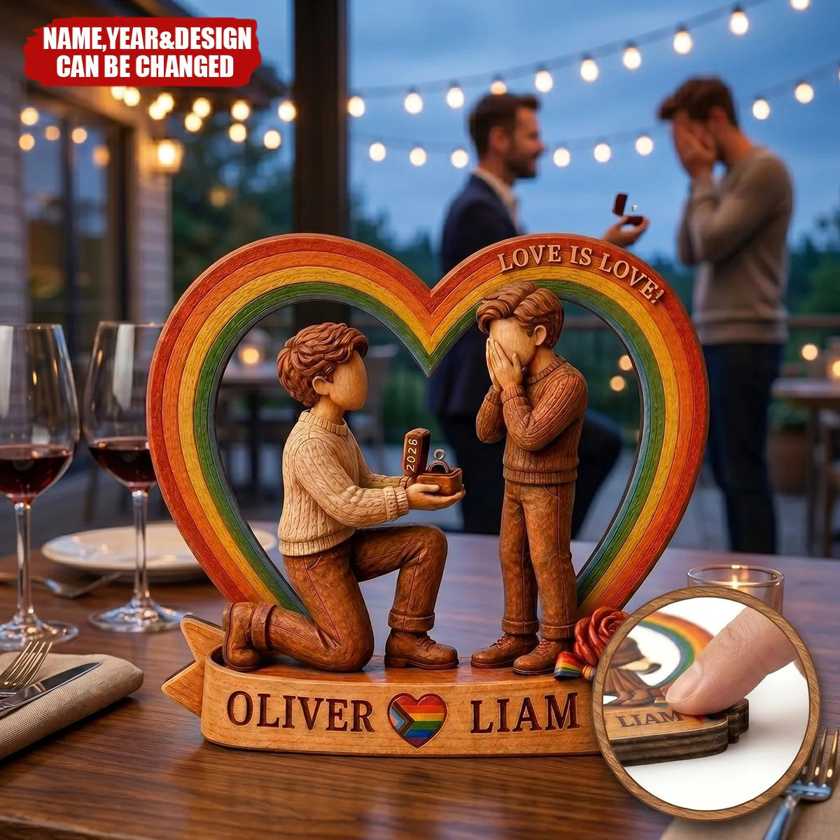 Personalized Pride Engagement Art wooden 4-layer block plaque for couple gift