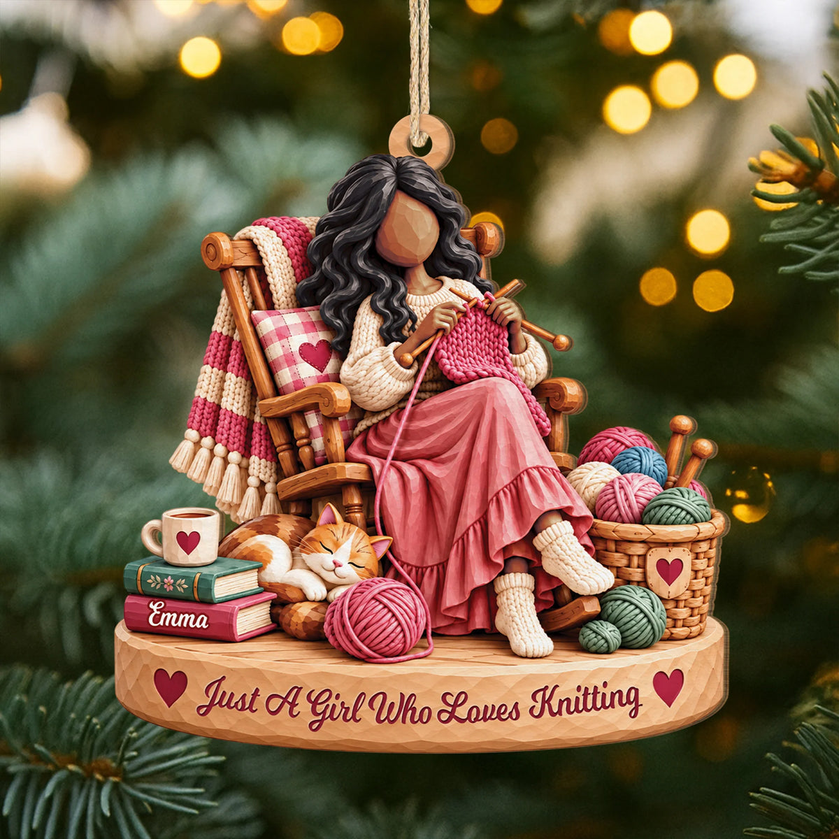 Just A Girl Who Loves Knitting Personalized Wooden Ornament - Custom Craft Gift for Her