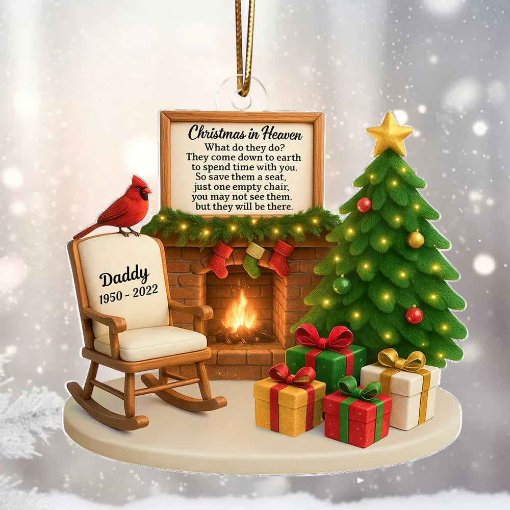 Christmas in Heaven Cardinal Save A Seat Custom Name Acrylic Ornament - Personalized Memorial Christmas Gift for Family, Loss of Loved One