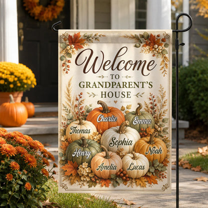 Welcome to Grandparent's House - Personalized Fall Garden Flag for Grandma and Grandpa
