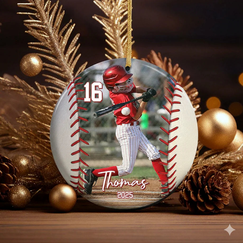 Ceramic Ornament material and size view - Custom Photo Baseball Ceramic Ornament