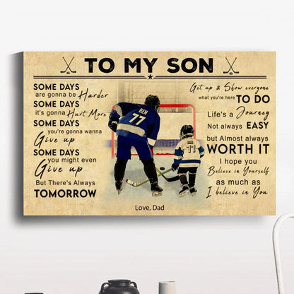 To My Son Personalized Hockey Canvas / Poster - Custom Ice Hockey Player Wall Art Gift