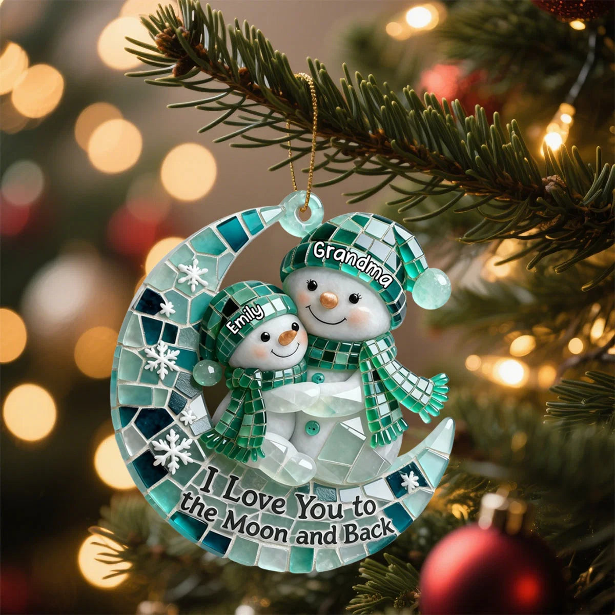 "I Love You To The Moon and Back" Personalized Snowman Acrylic Ornament - Custom Keepsake Gift for Grandparents